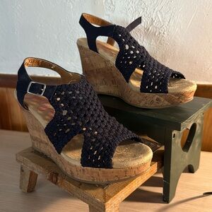 JellyPop Navy Macrame Cork Platform Wedges